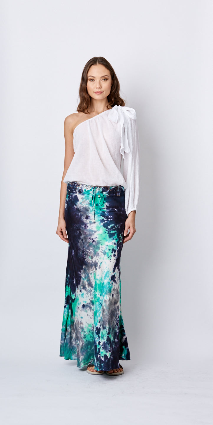 Stretch Silk Charmeuse Bias Skirt with Adjustable Lace Waistband