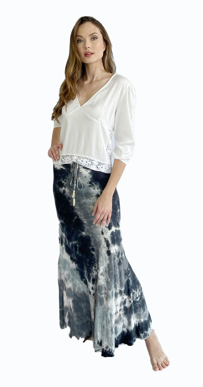 Stretch Silk Charmeuse Bias Skirt with Adjustable Lace Waistband