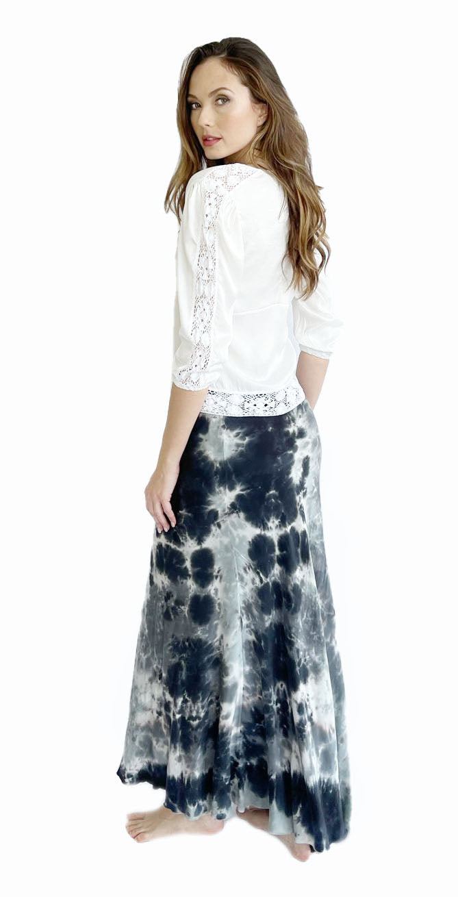 Stretch Silk Charmeuse Bias Skirt with Adjustable Lace Waistband