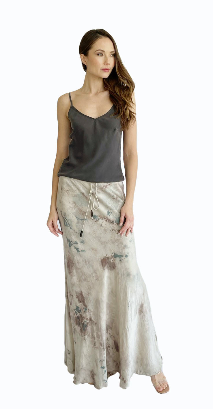 Stretch Silk Charmeuse Bias Skirt with Adjustable Lace Waistband