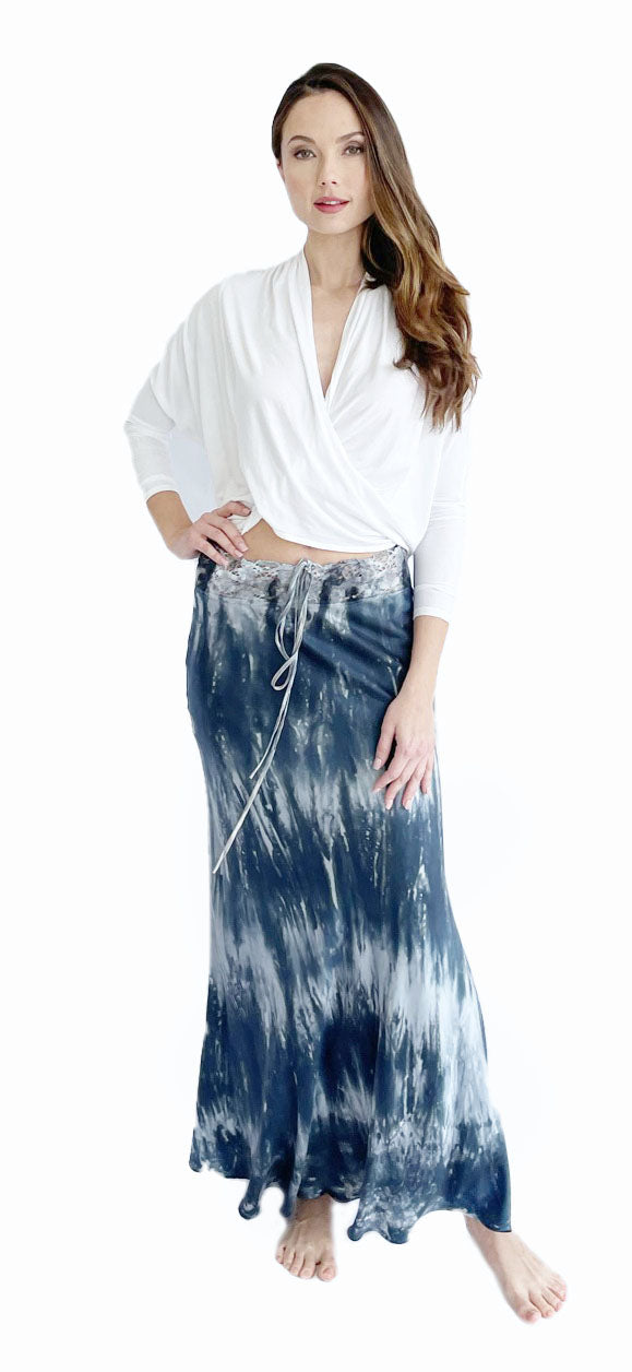 Stretch Silk Charmeuse Bias Skirt with Adjustable Lace Waistband