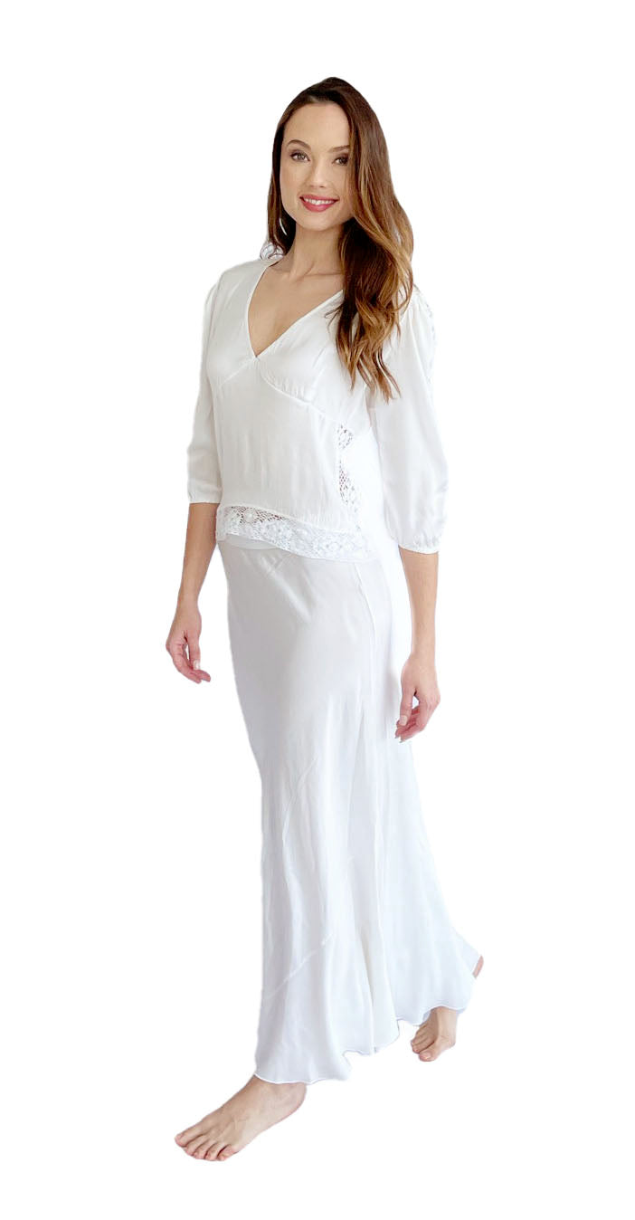 Stretch Silk Charmeuse Bias Skirt with Adjustable Lace Waistband