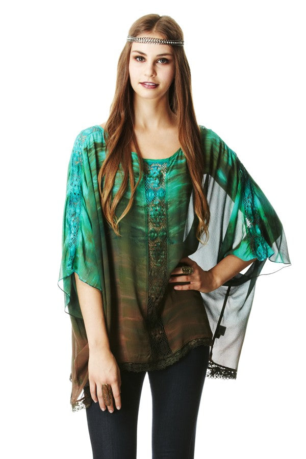 Boatneck Silk Butterfly Kaftan