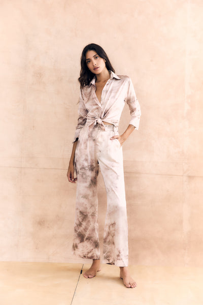 Long Sleeve Silk Button Front Shirt