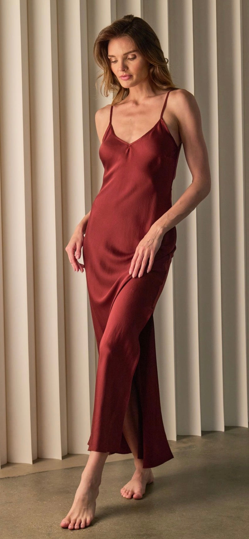 Midi Slip Dress with Side Slit