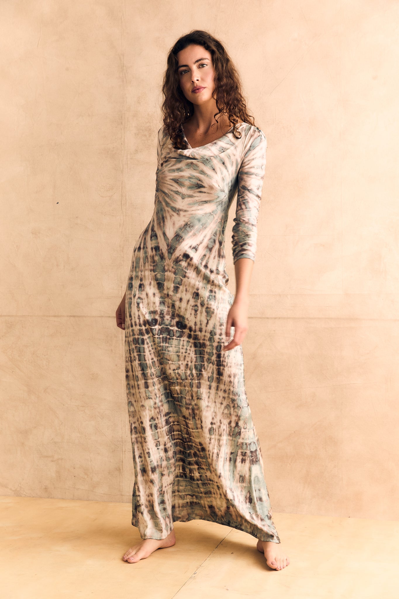 Cowl Neck 3/4 Sleeve Bias Maxi