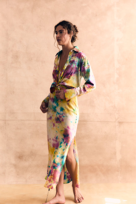 Long Sleeve Silk Button Front Shirt