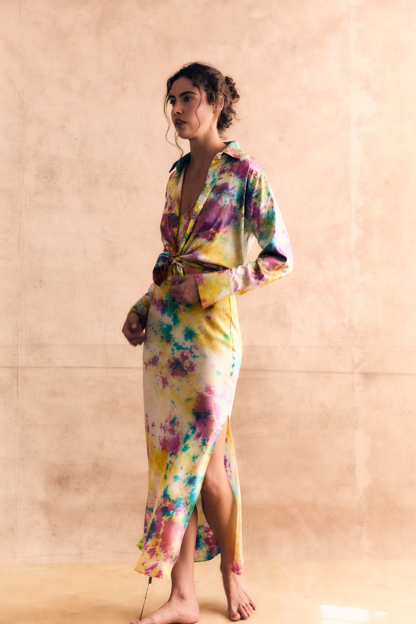 Long Sleeves Silk Button Front Shirt