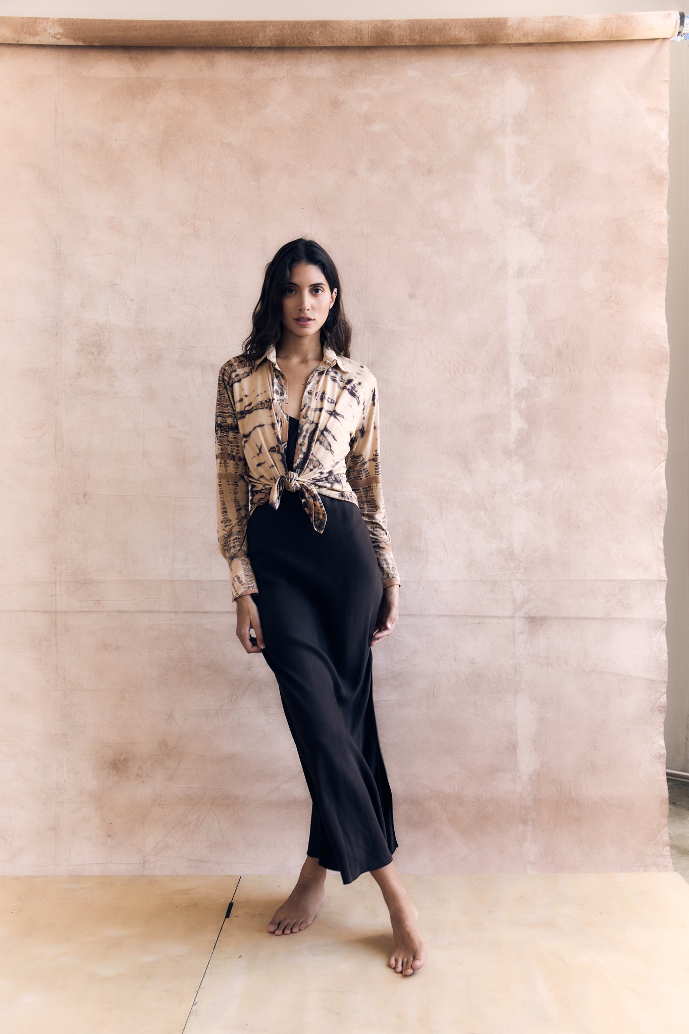 Long Sleeves Silk Button Front Shirt