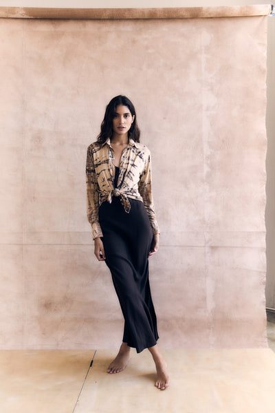Long Sleeves Silk Button Front Shirt