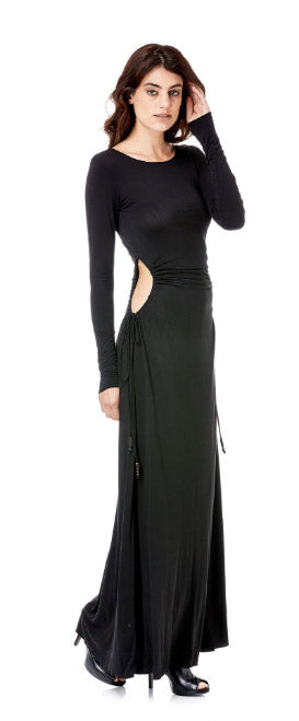 Long sleeve Adjustable Side Circle Cutout Maxi Dress